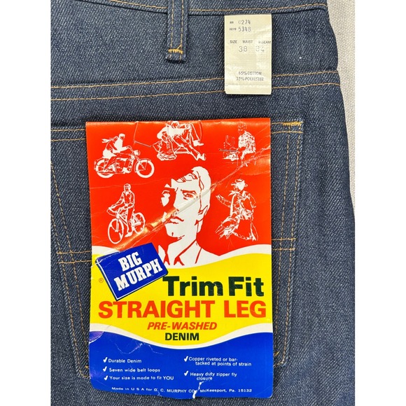 Vintage NWTs Big Murph Men's 38 Straight Denim Jeans‎ Work Wear Trim Fit - Picture 5 of 7